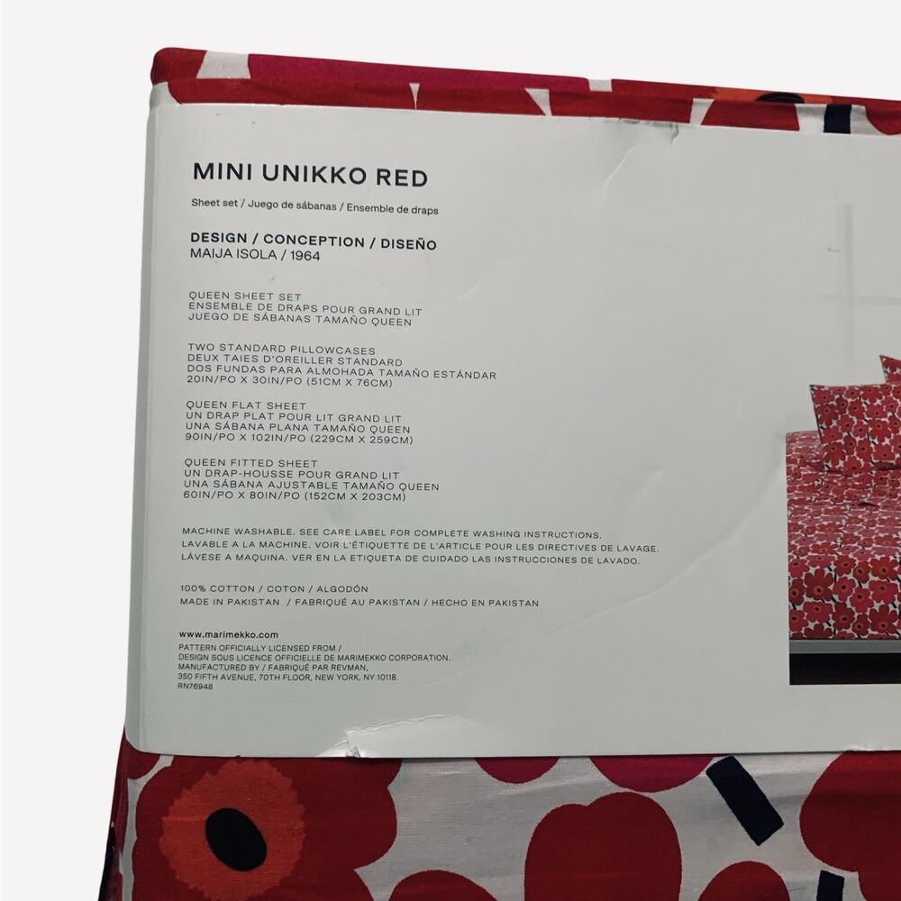 Marimekko Mini Unikko Red Queen Sheet Set NWT - Picture 4 of 7